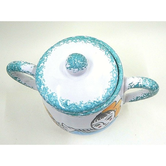 Ceramiche Desuirint Hand-Painted Ceramic Sugar Bowl Fishing Teal Sponge Accent - Picture 7 of 10